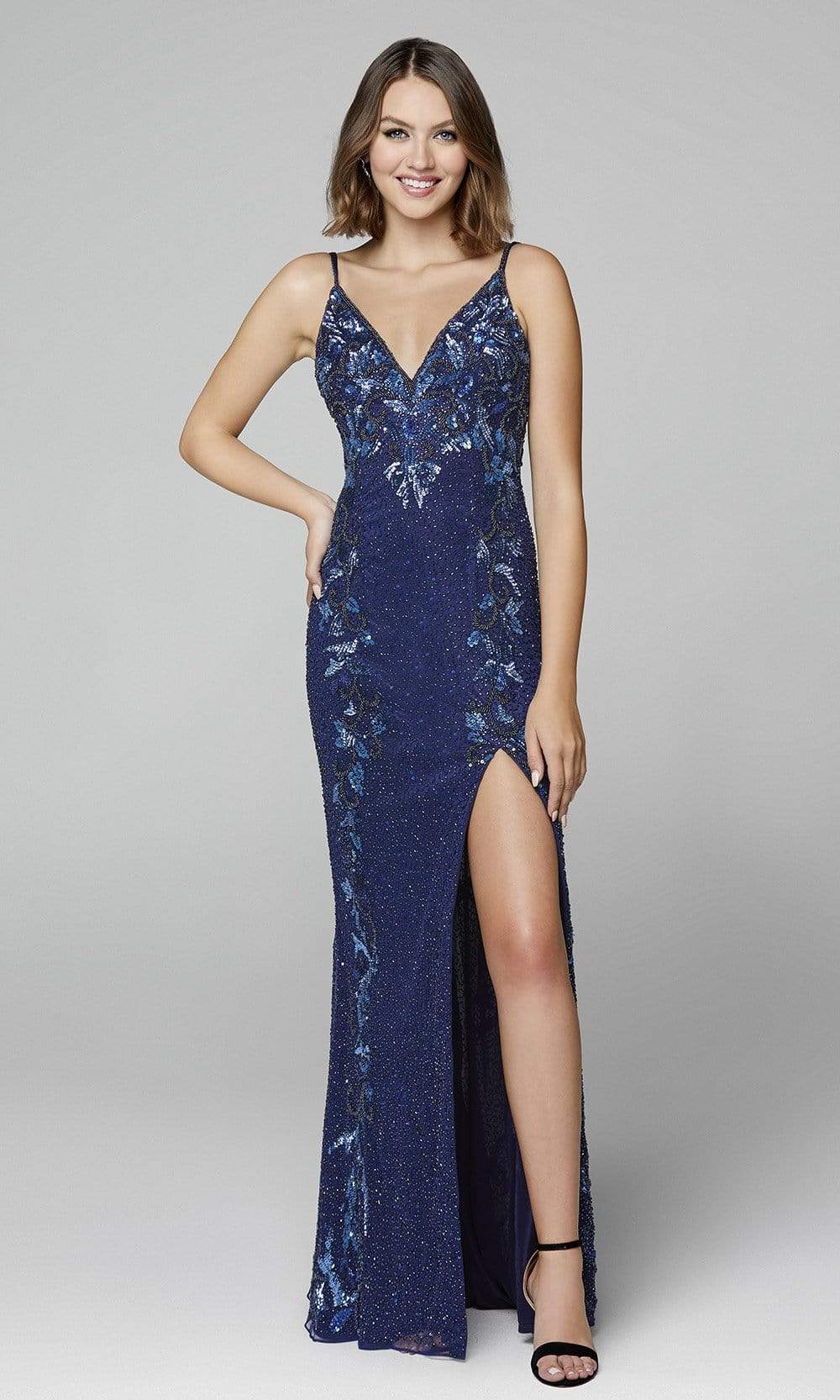 Primavera Couture - 3727 V-Neck Sleeveless High Slit Gown Special Occasion Dress 00 / Midnight
