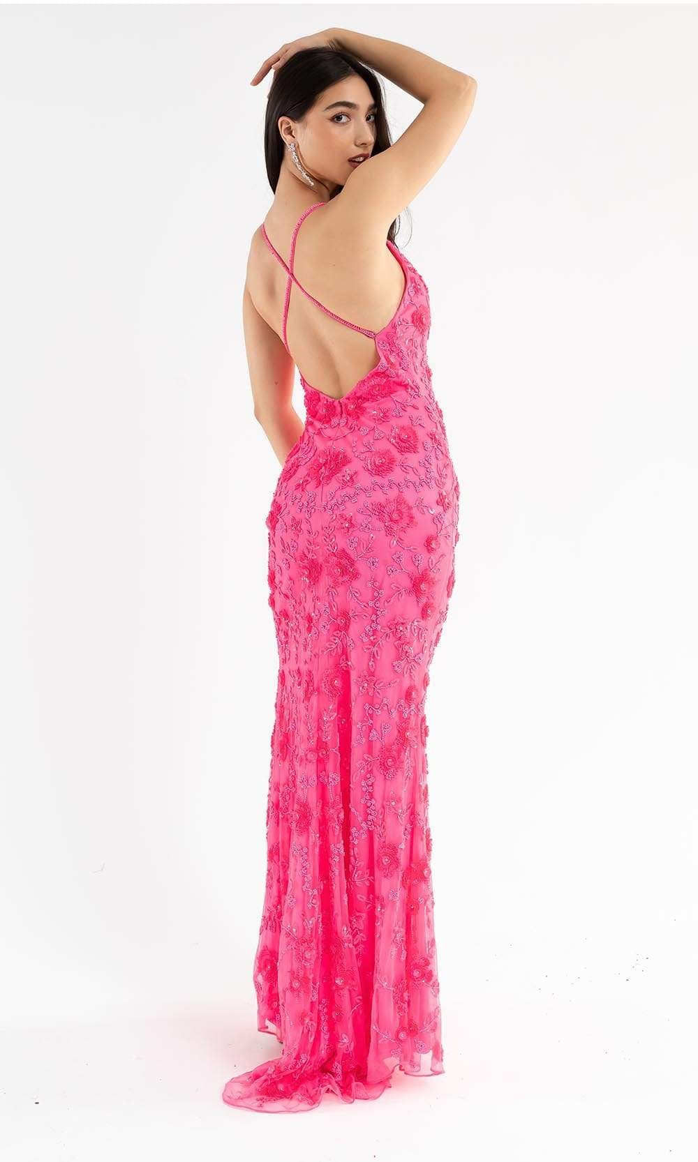 Primavera Couture - 3731 Sleeveless Plunging V-Neck Dress In Pink