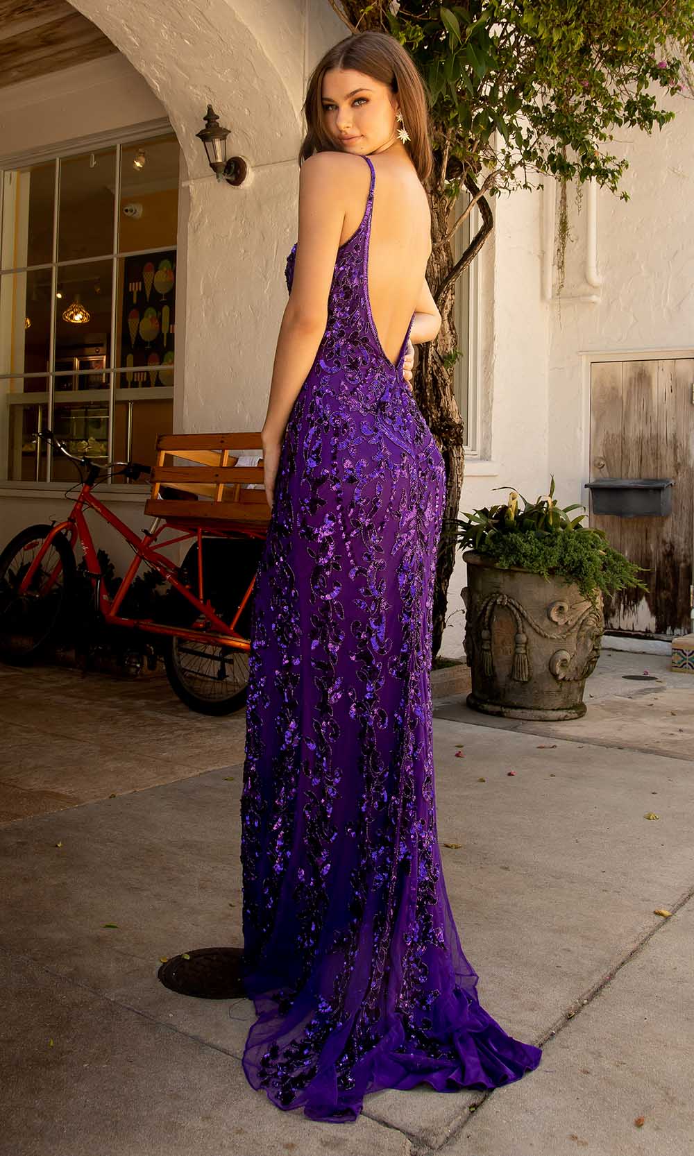 Primavera Couture - 3749 Sequin V-Neck Open Back Gown Special Occasion Dress