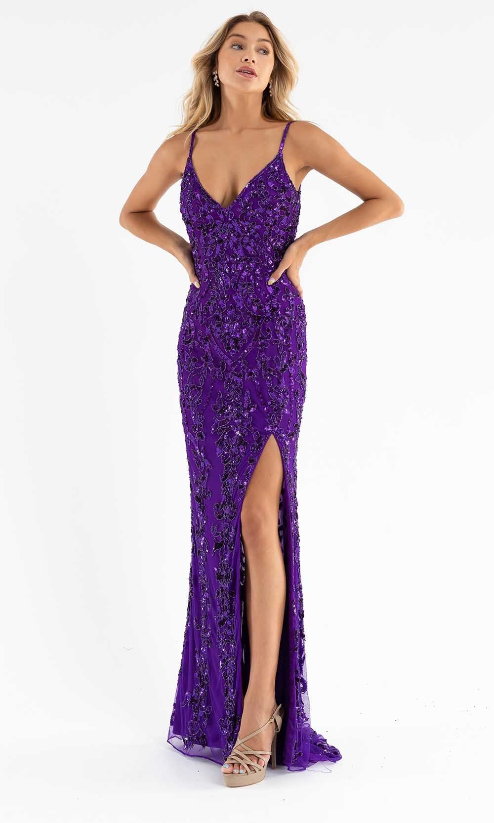 Primavera Couture - 3749 Sequin V-Neck Open Back Gown Special Occasion Dress