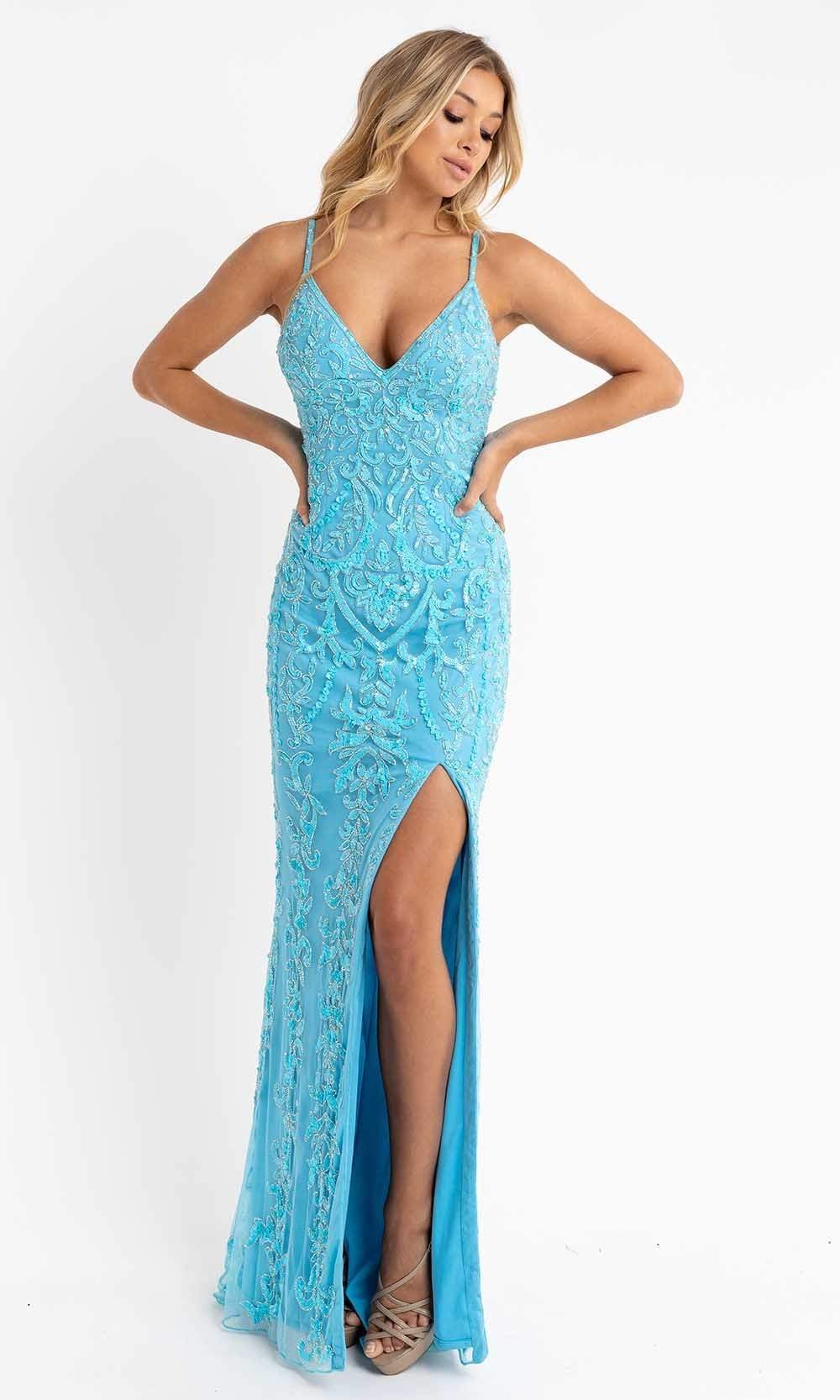 Primavera Couture - 3749 Sequin V-Neck Open Back Gown Special Occasion Dress