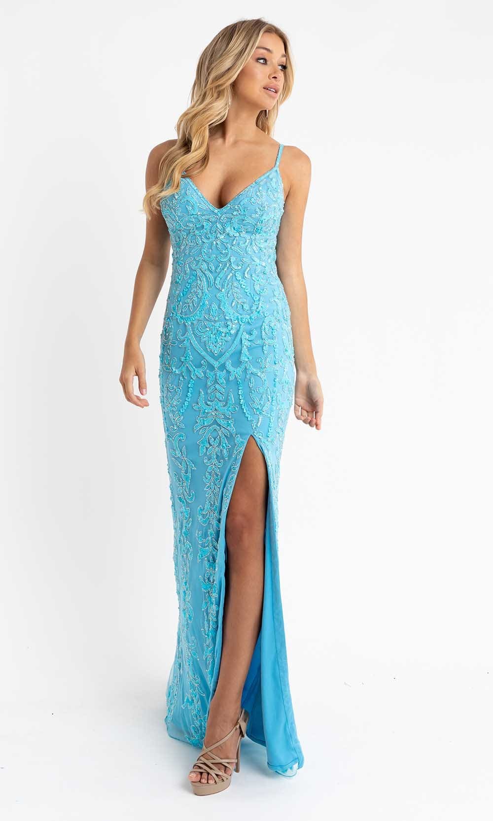 Primavera Couture - 3749 Sequin V-Neck Open Back Gown Special Occasion Dress