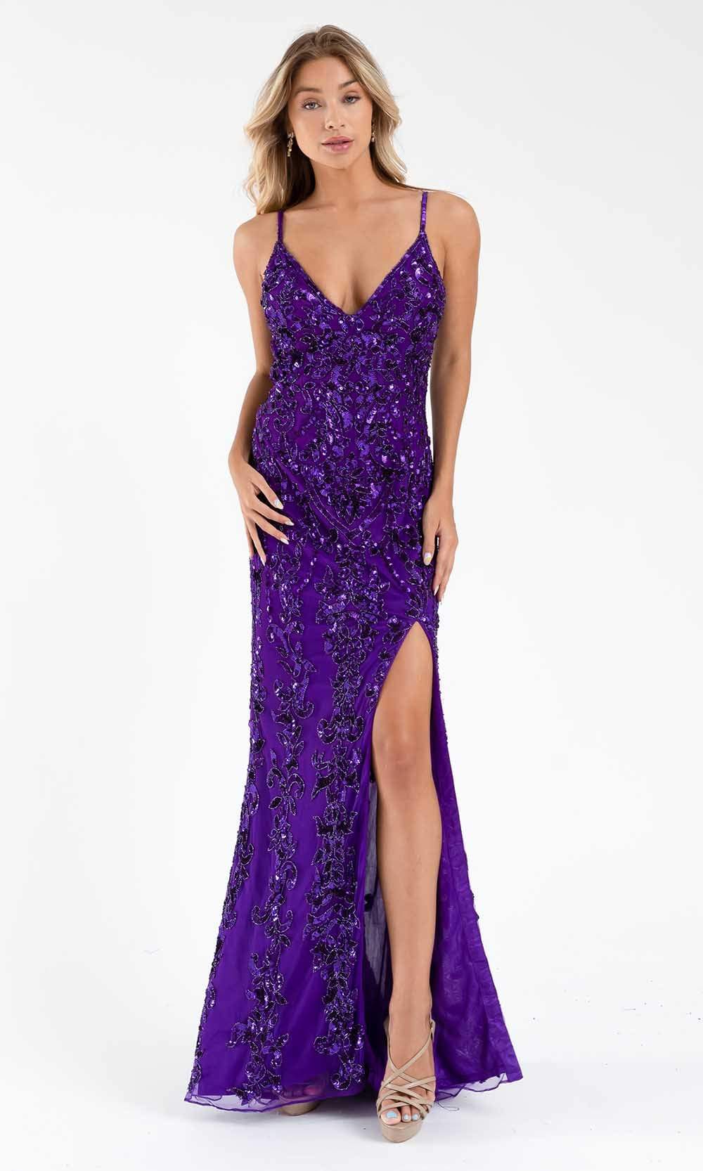 Primavera Couture - 3749 Sequin V-Neck Open Back Gown Special Occasion Dress