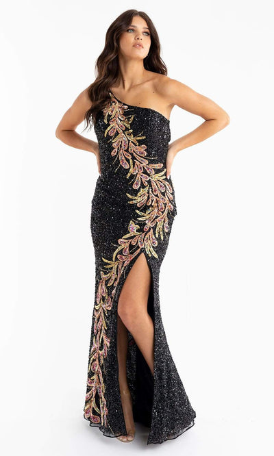 Primavera Couture - 3753 Trailing Petals Fully Sequined One Shoulder Long Gown Special Occasion Dress