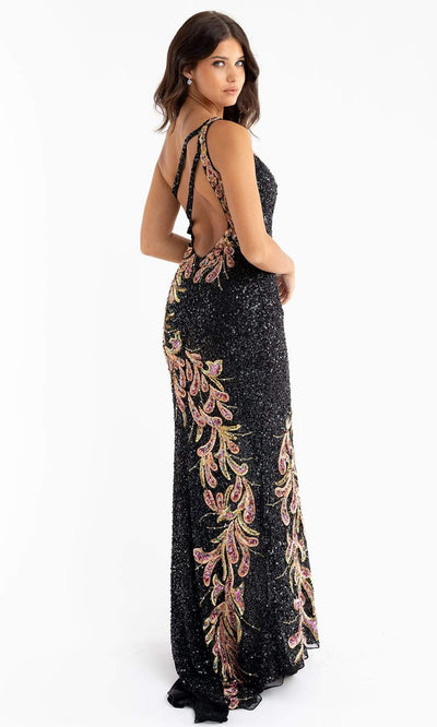 Primavera Couture - 3753 Trailing Petals Fully Sequined One Shoulder Long Gown Special Occasion Dress
