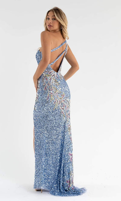 Primavera Couture - 3753 Trailing Petals Fully Sequined One Shoulder Long Gown Special Occasion Dress