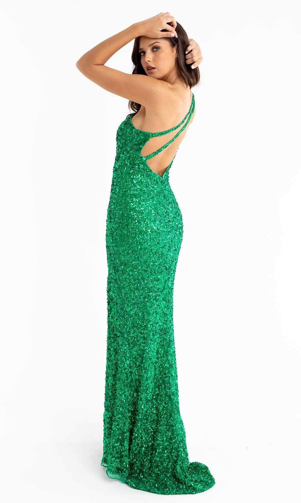 Primavera Couture - 3761 Asymmetrical Sequin Double Strap Dress In Green