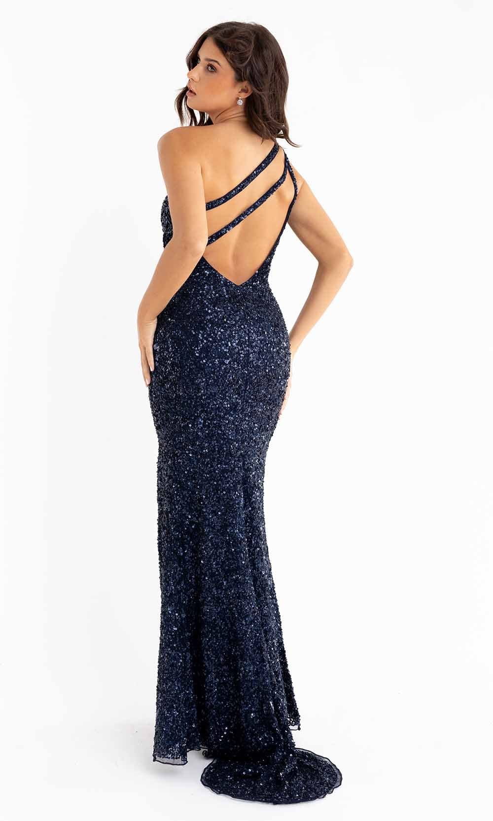 Primavera Couture - 3761 Asymmetrical Sequin Double Strap Dress In Blue
