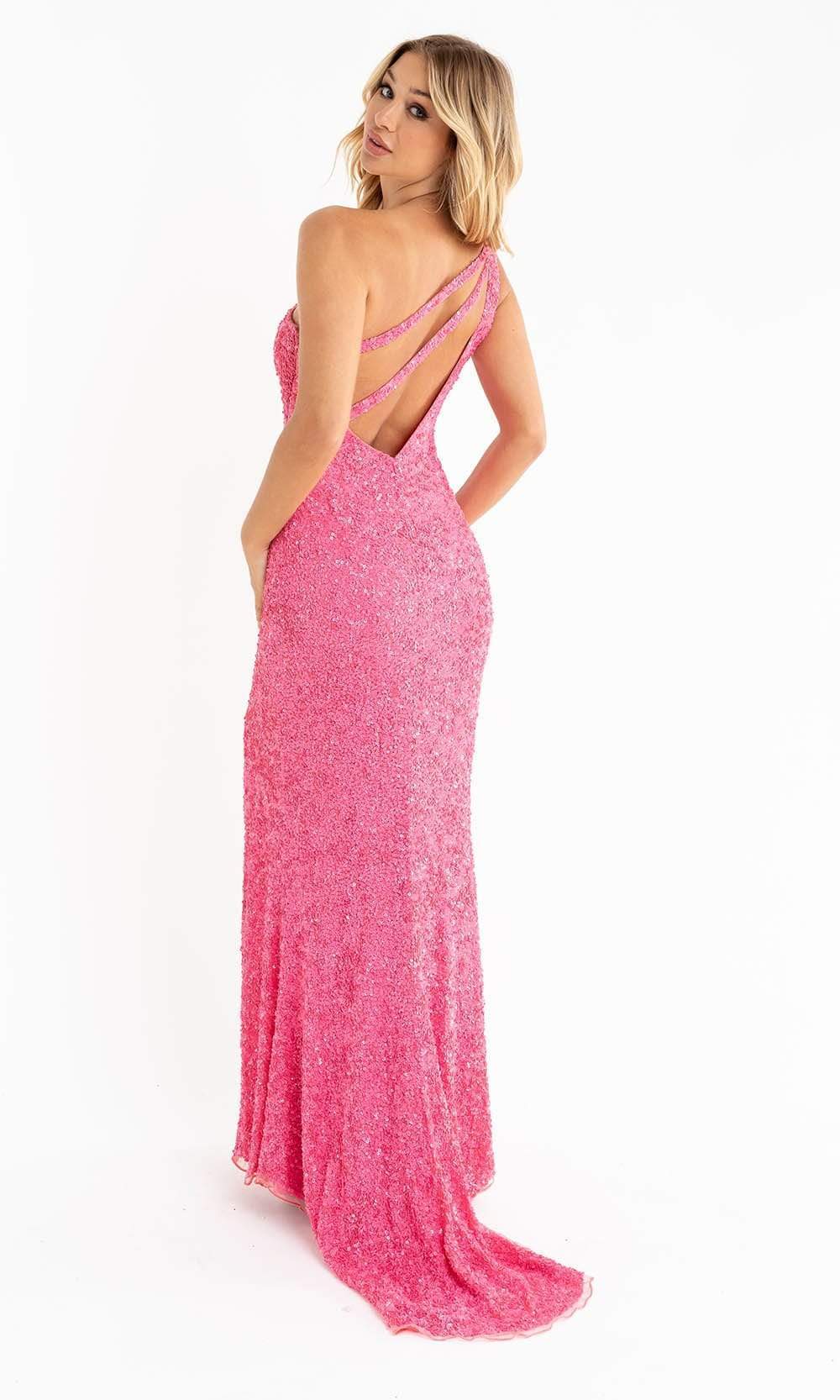 Primavera Couture - 3761 Asymmetrical Sequin Double Strap Dress In Pink