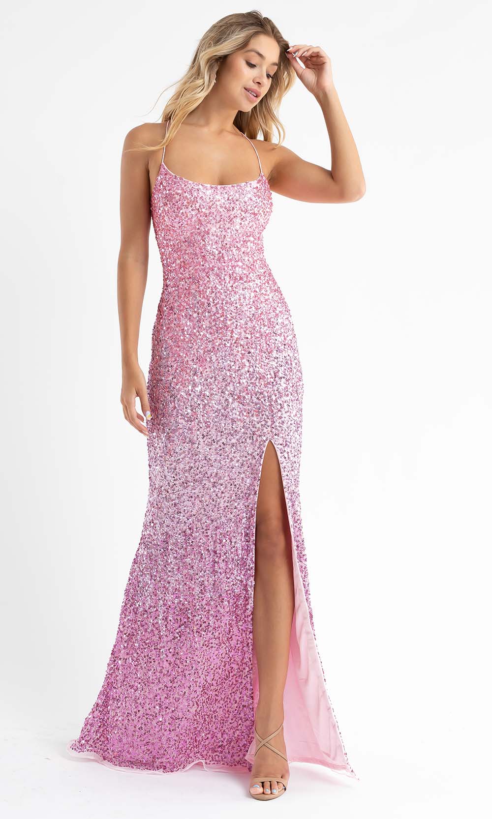 Primavera Couture - 3769 Fully Sequined Spaghetti Strap Lace Up Back Style Prom Dress Special Occasion Dress