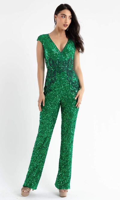 Primavera Couture - 3775 Cap Sleeve Sequin Jumpsuit Special Occasion Dress