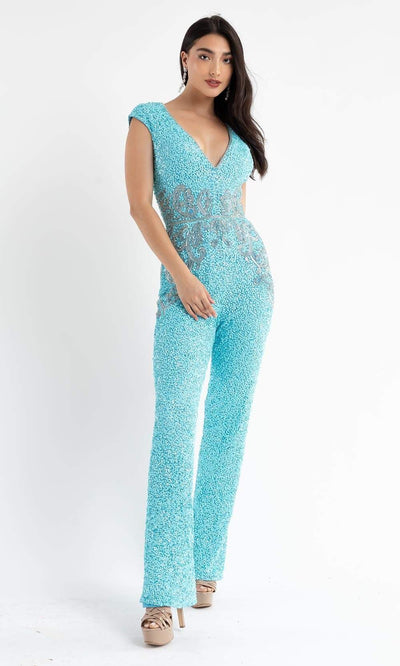 Primavera Couture - 3775 Cap Sleeve Sequin Jumpsuit Special Occasion Dress