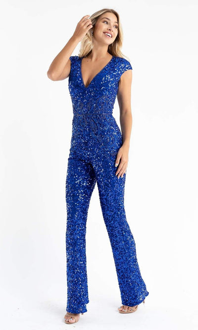 Primavera Couture - 3775 Cap Sleeve Sequin Jumpsuit Special Occasion Dress