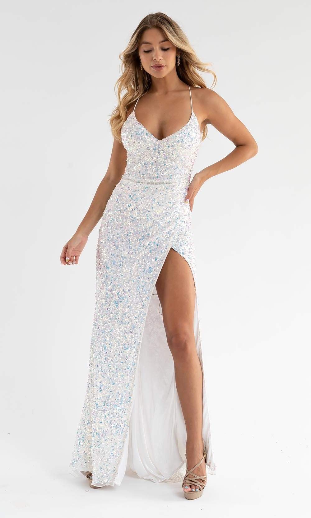 Primavera Couture - 3791 V-Neck Sequin Lace Up Dress Special Occasion Dress