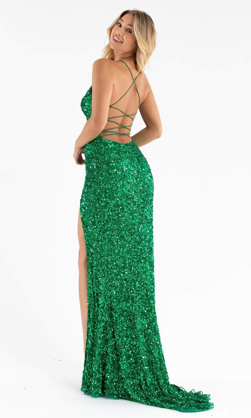Primavera Couture - 3791 V-Neck Sequin Lace Up Dress Special Occasion Dress