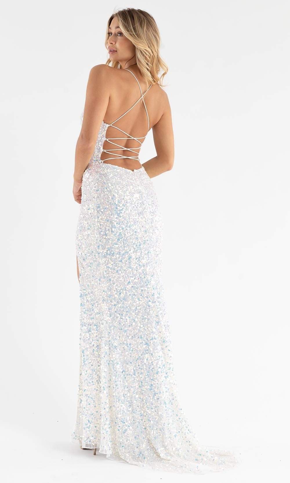 Primavera Couture - 3791 V-Neck Sequin Lace Up Dress Special Occasion Dress
