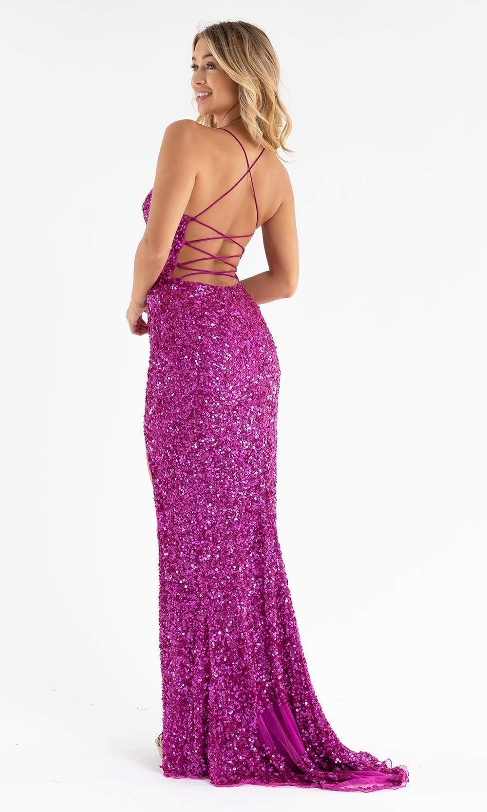 Primavera Couture - 3791 V-Neck Sequin Lace Up Dress Special Occasion Dress