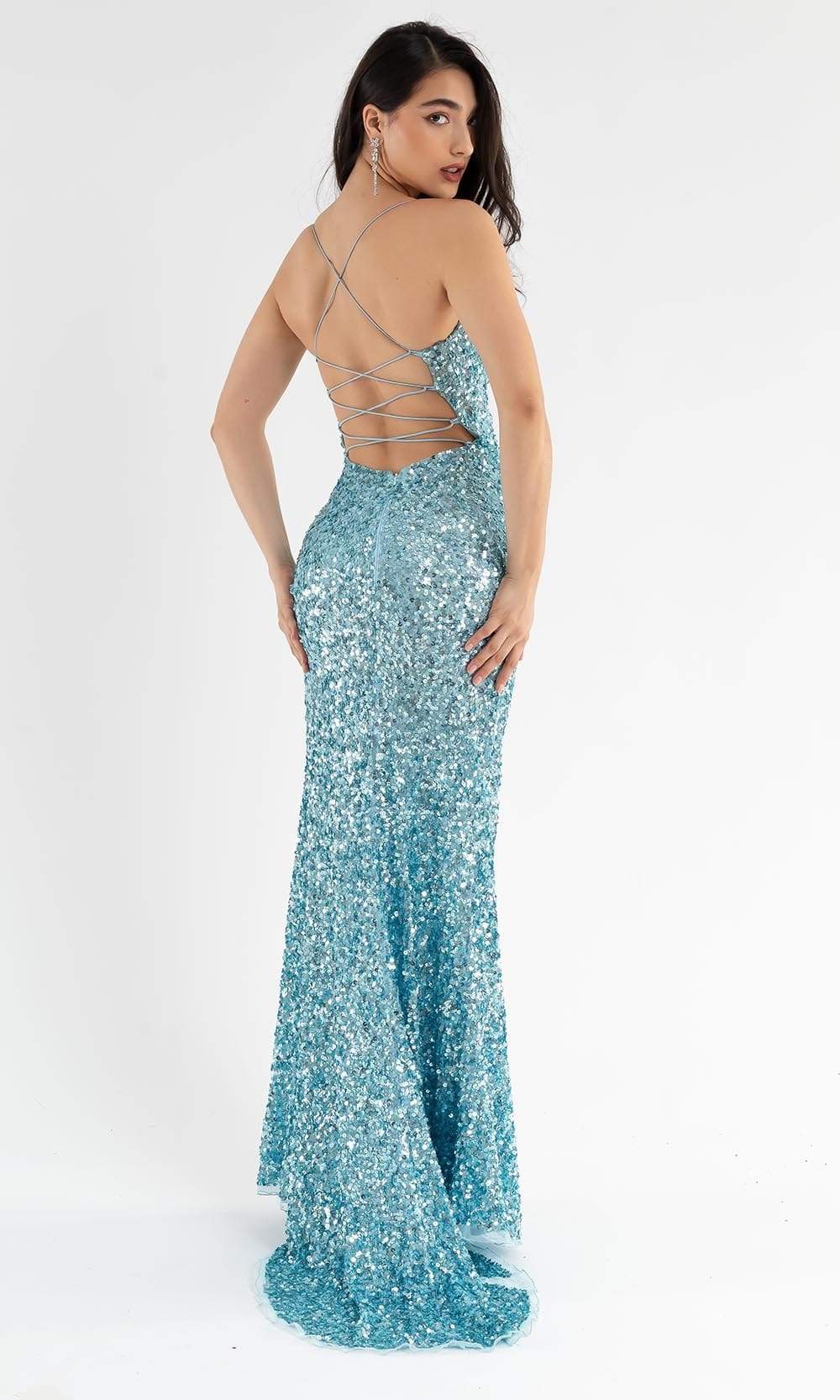Primavera Couture - 3791 V-Neck Sequin Lace Up Dress Special Occasion Dress