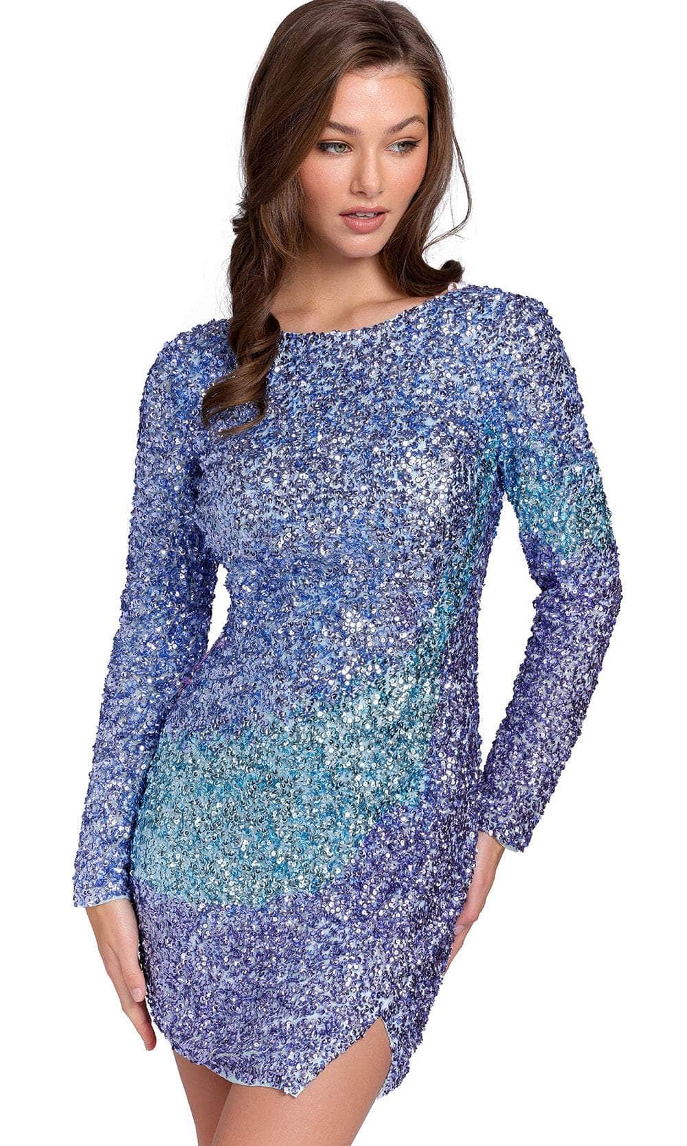 Primavera Couture 3819 - High-Neck Ombre Cocktail Dress Special Occasion Dress 00 / Light Blue