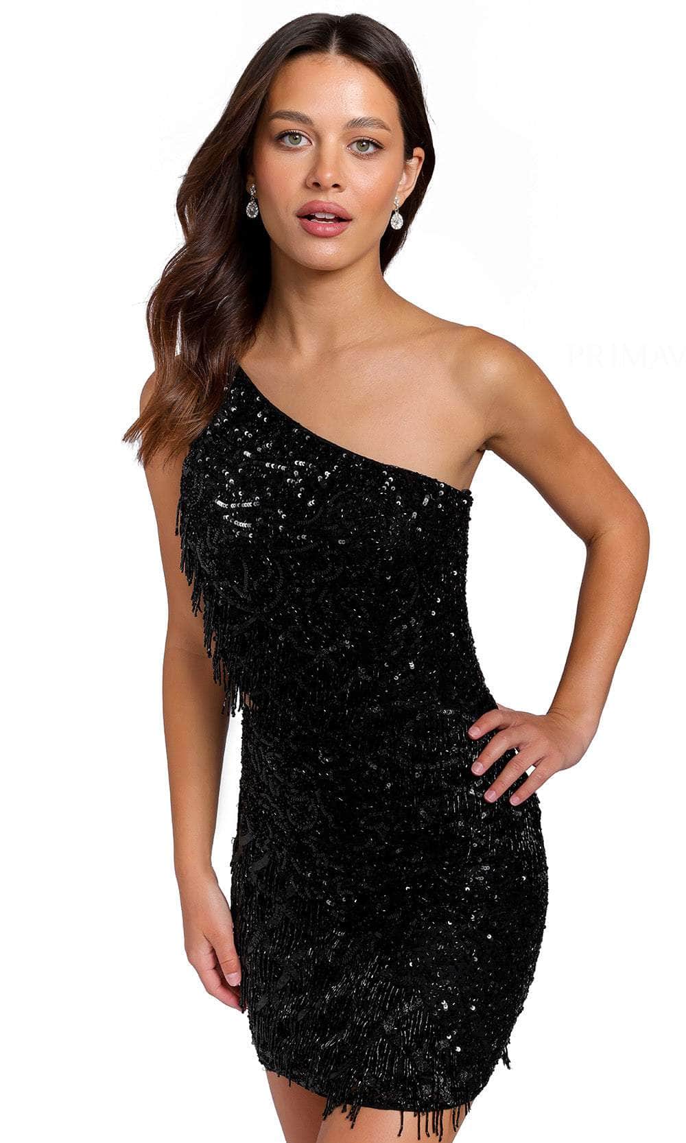 Primavera Couture 3836 - Asymmetric Neck Cutout Cocktail Dress Special Occasion Dress 00 / Black