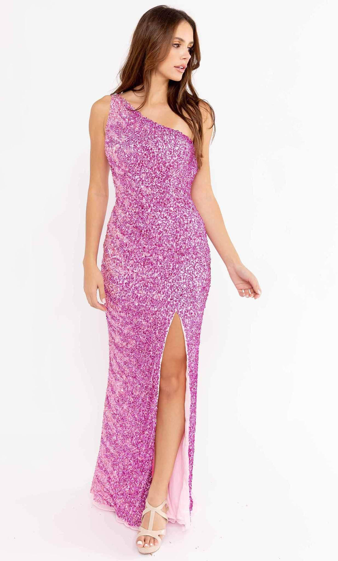 Primavera Couture 3944 - Ombre Sequin Sheath Prom Gown Special Occasion Dress 000 / Pink