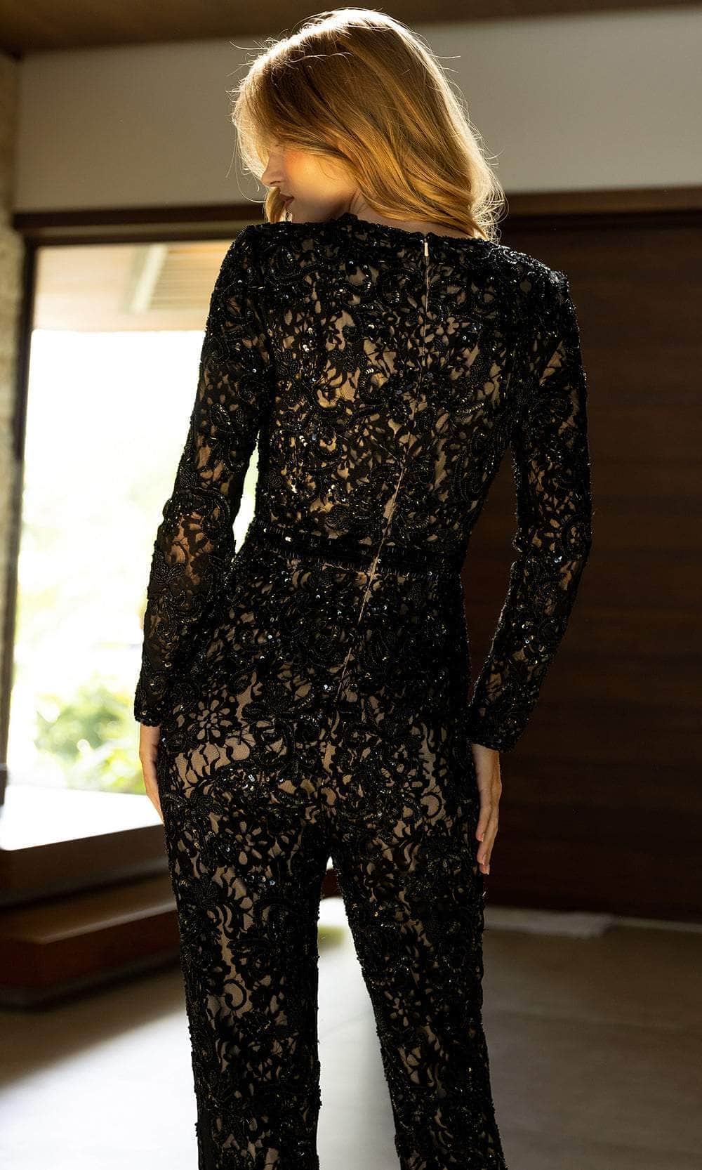 Primavera Couture 4173 - Long Sleeve Embroidered Jumpsuit Formal Pantsuits