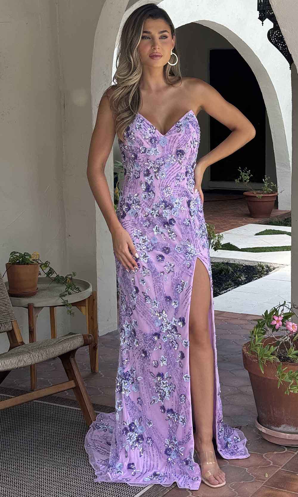 Primavera Couture 4374 - Strapless V-Back Prom Dress Evening Dresses 000 / Lilac