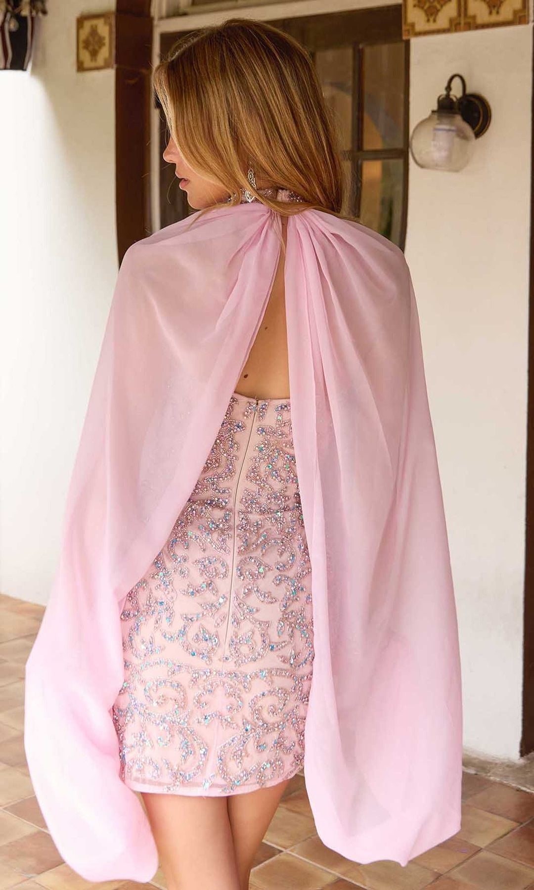 Primavera Couture 4649 - Embellished Chiffon Sleeve Cocktail Dress