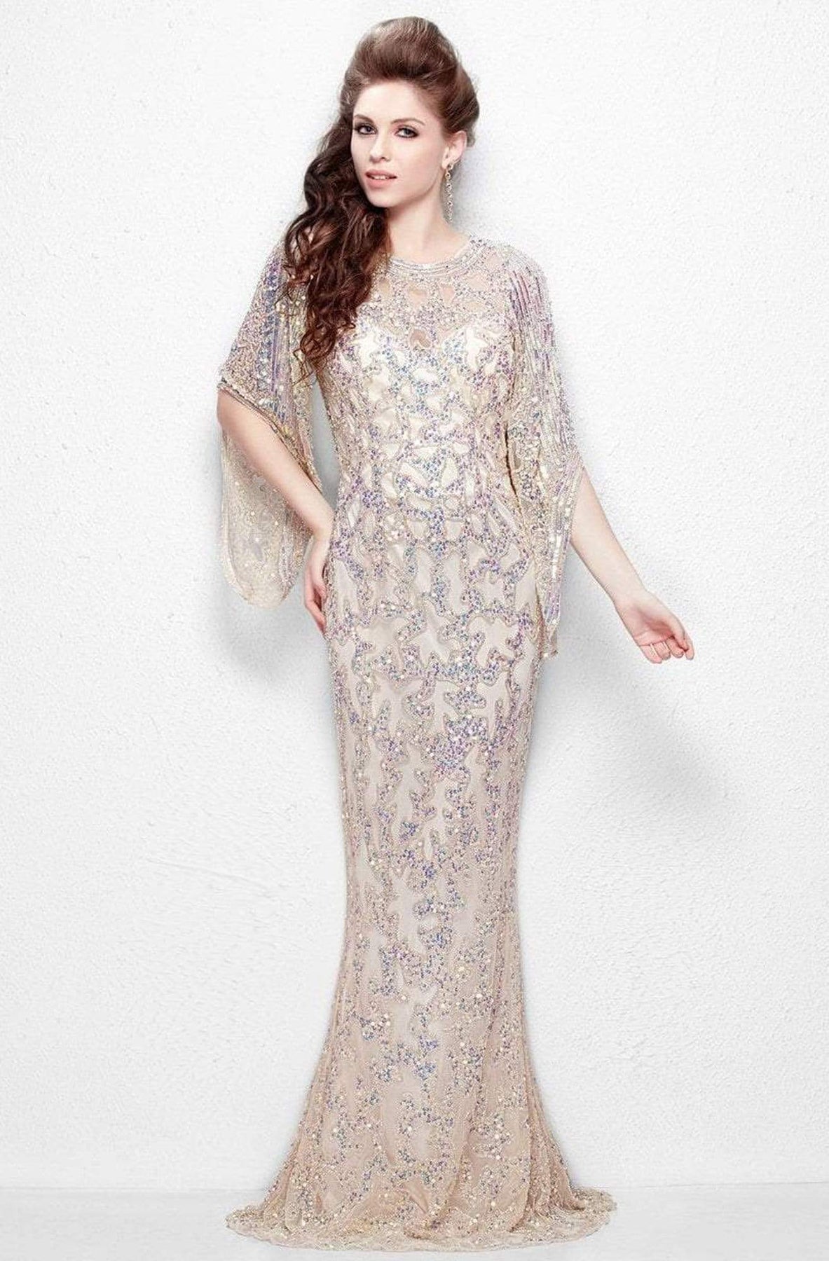 Primavera Couture - 9713 Sequined Flare Sleeve Illusion Sheath Gown Mother of the Bride Dresses