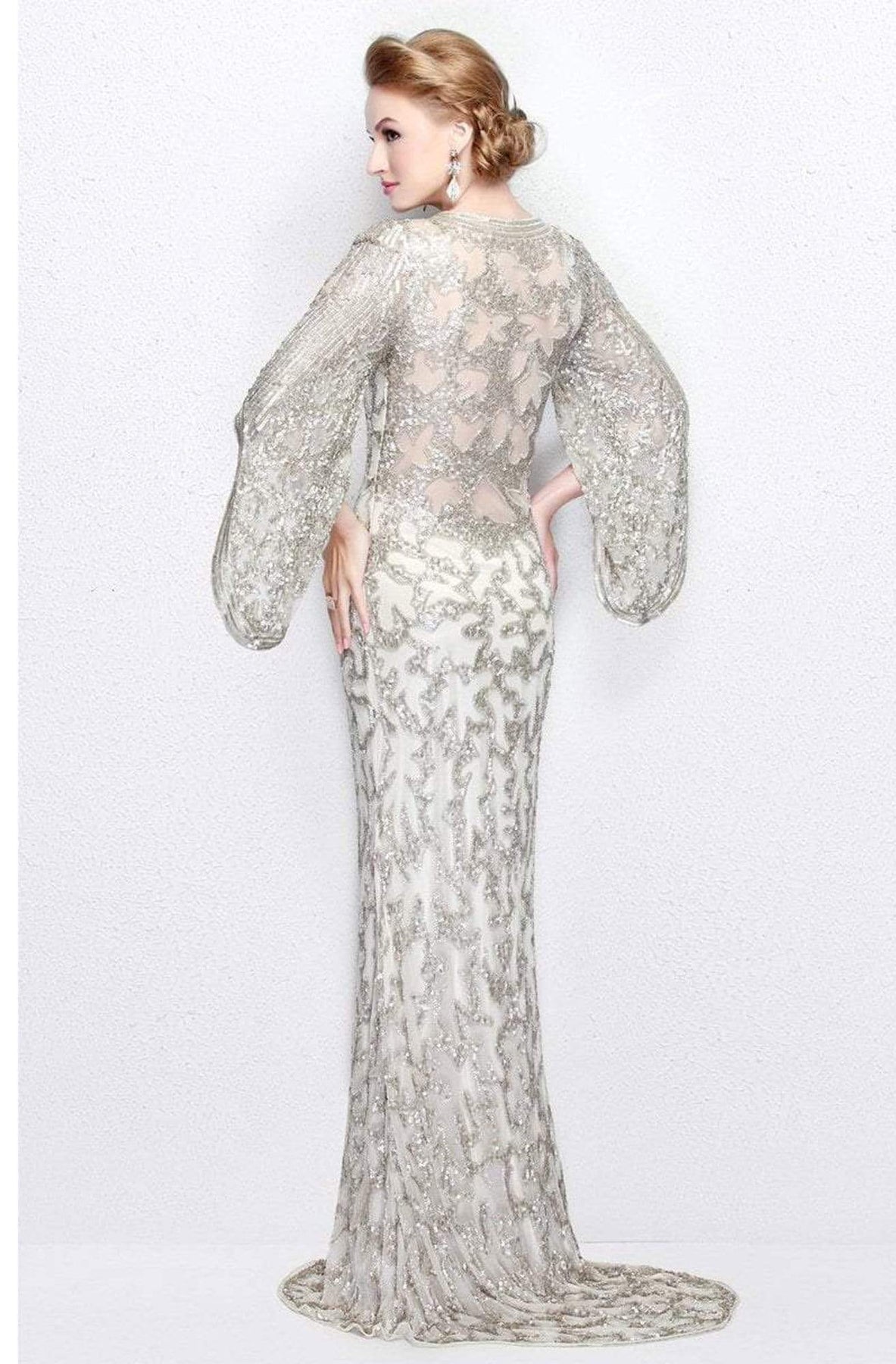 Primavera Couture - 9713 Sequined Flare Sleeve Illusion Sheath Gown Mother of the Bride Dresses