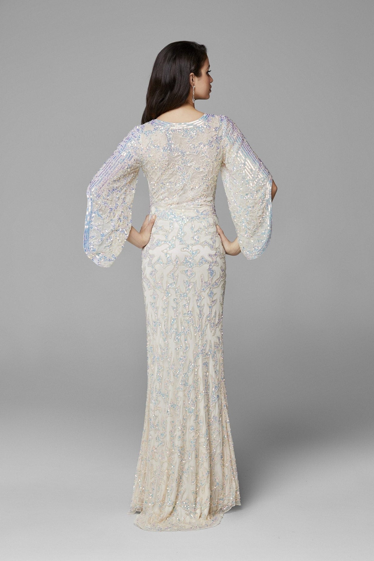 Primavera Couture - 9713 Sequined Flare Sleeve Illusion Sheath Gown Mother of the Bride Dresses
