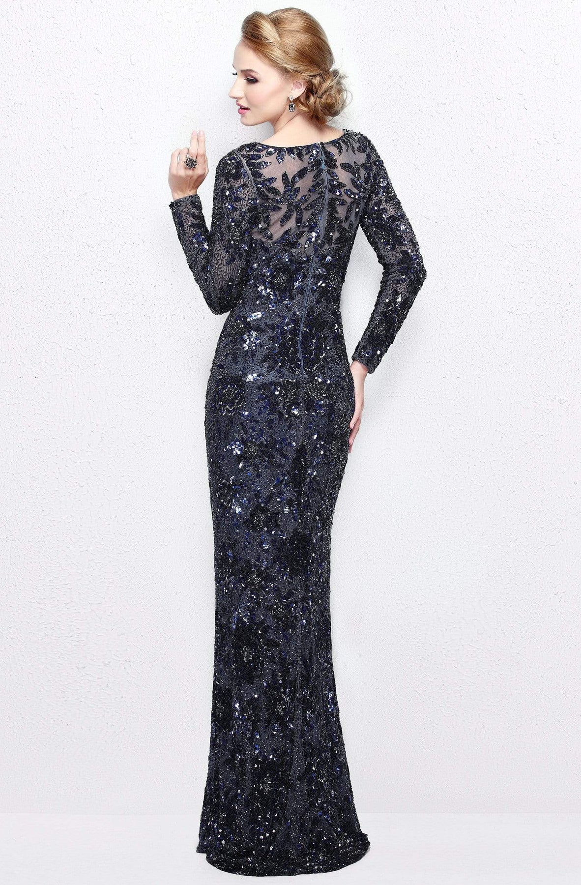 Primavera Couture - Long Sleeve Luxurious Floral Sequined Long Sheath Gown  1401 Mother of the Bride Dresses