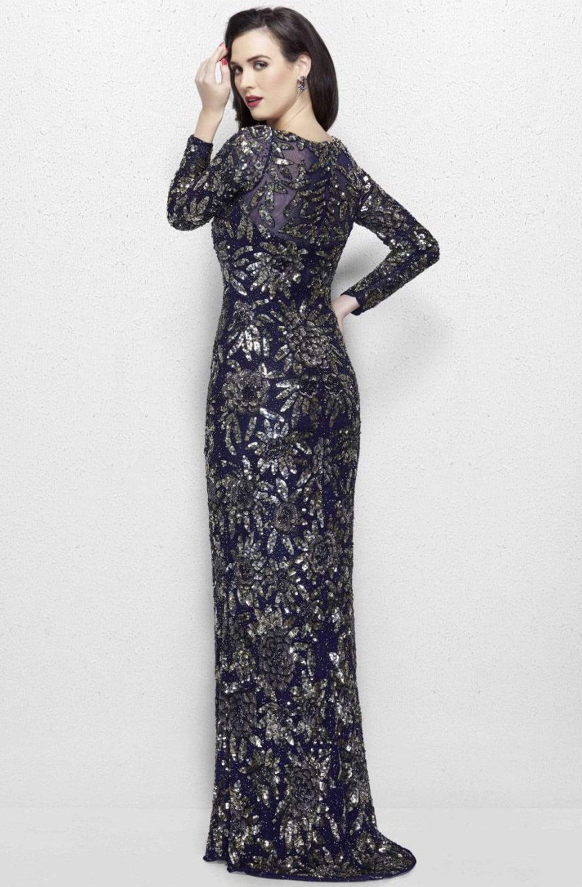 Primavera Couture - Long Sleeve Luxurious Floral Sequined Long Sheath Gown  1401 Mother of the Bride Dresses
