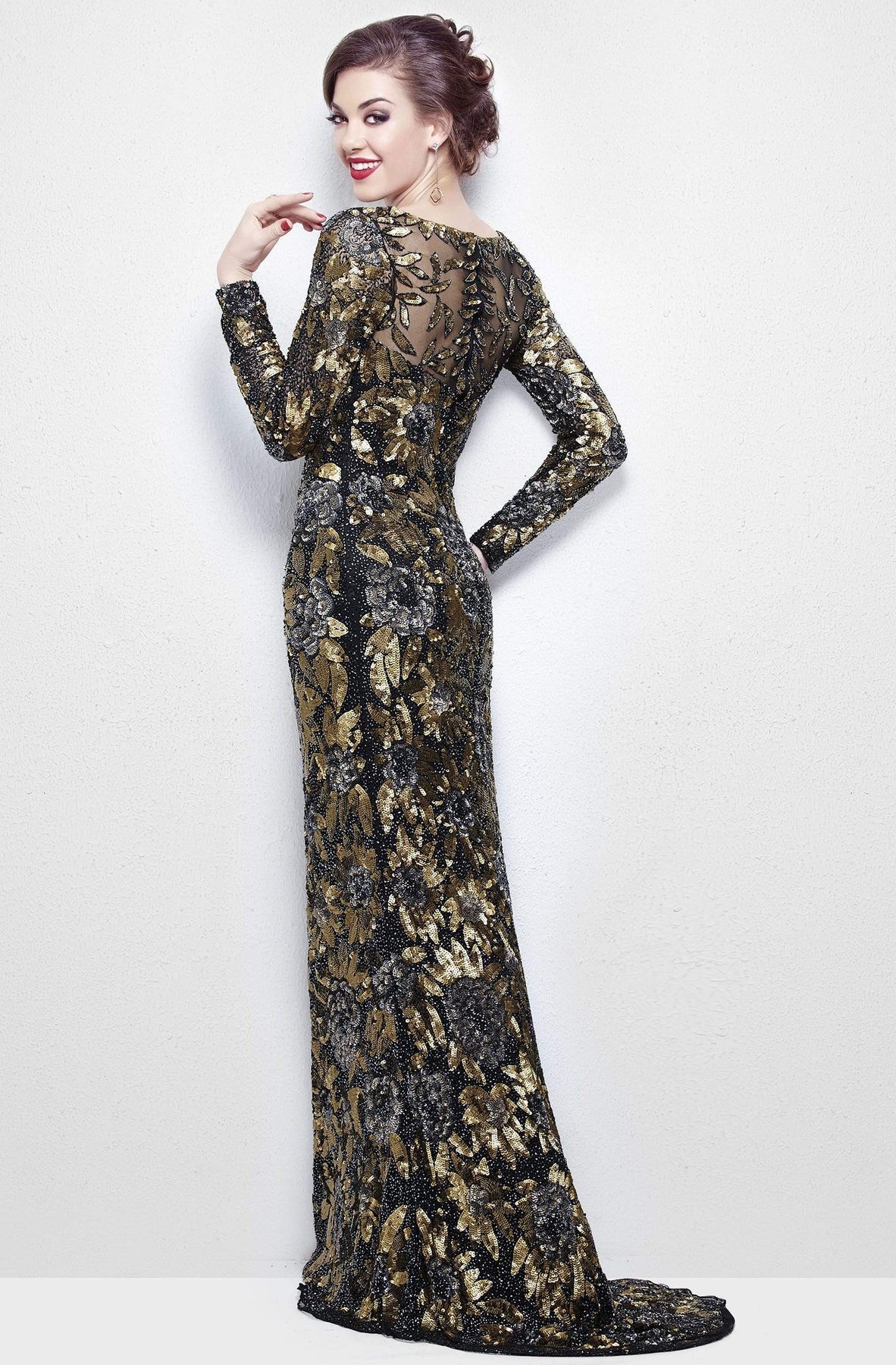Primavera Couture - Long Sleeve Luxurious Floral Sequined Long Sheath Gown  1401 Mother of the Bride Dresses