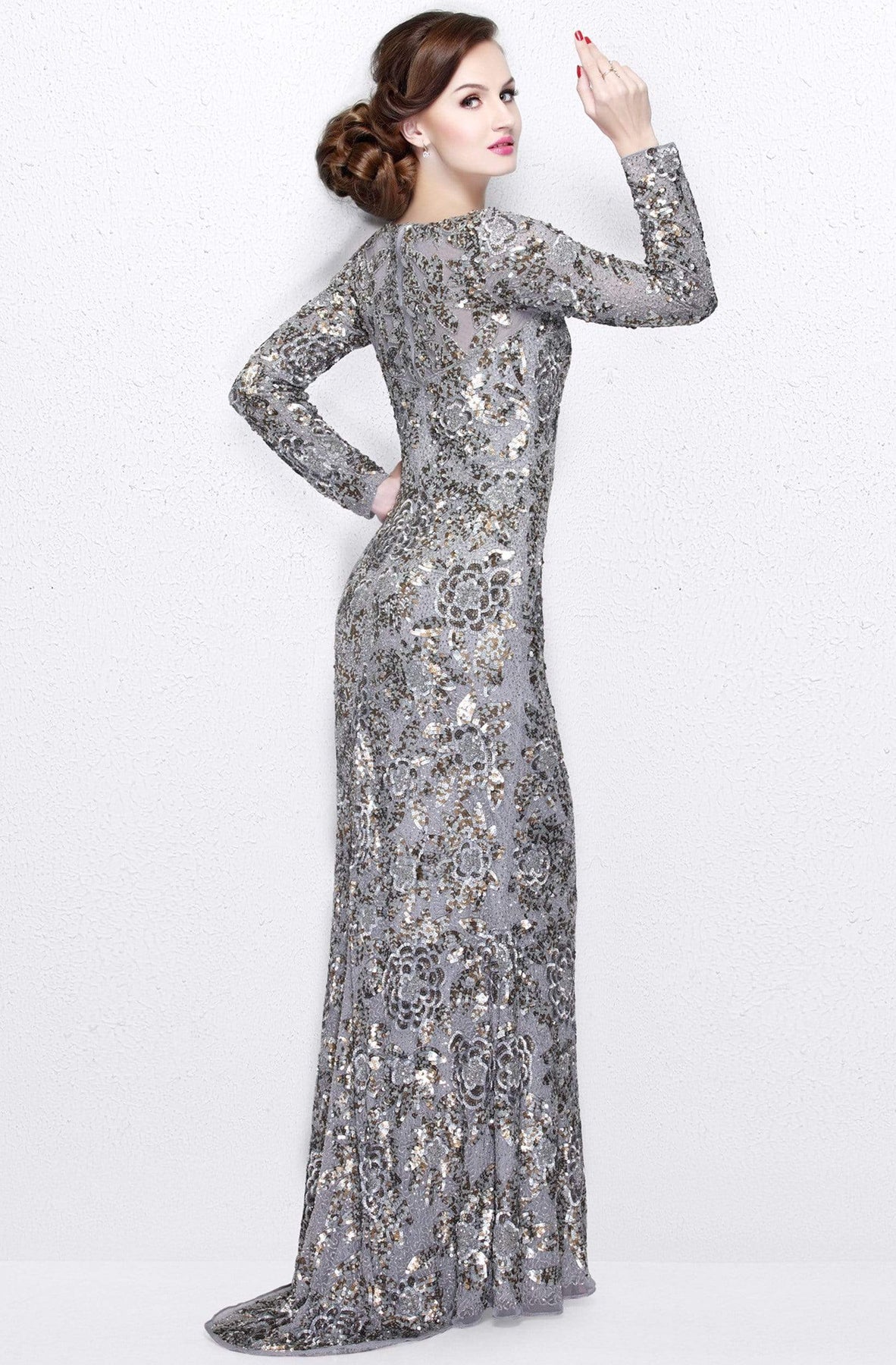 Primavera Couture - Long Sleeve Luxurious Floral Sequined Long Sheath Gown  1401 Mother of the Bride Dresses