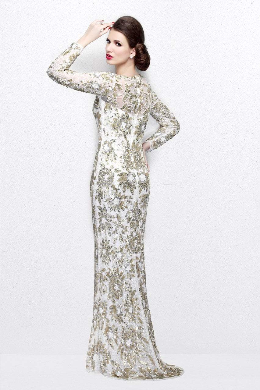 Primavera Couture - Long Sleeve Luxurious Floral Sequined Long Sheath Gown  1401 Mother of the Bride Dresses