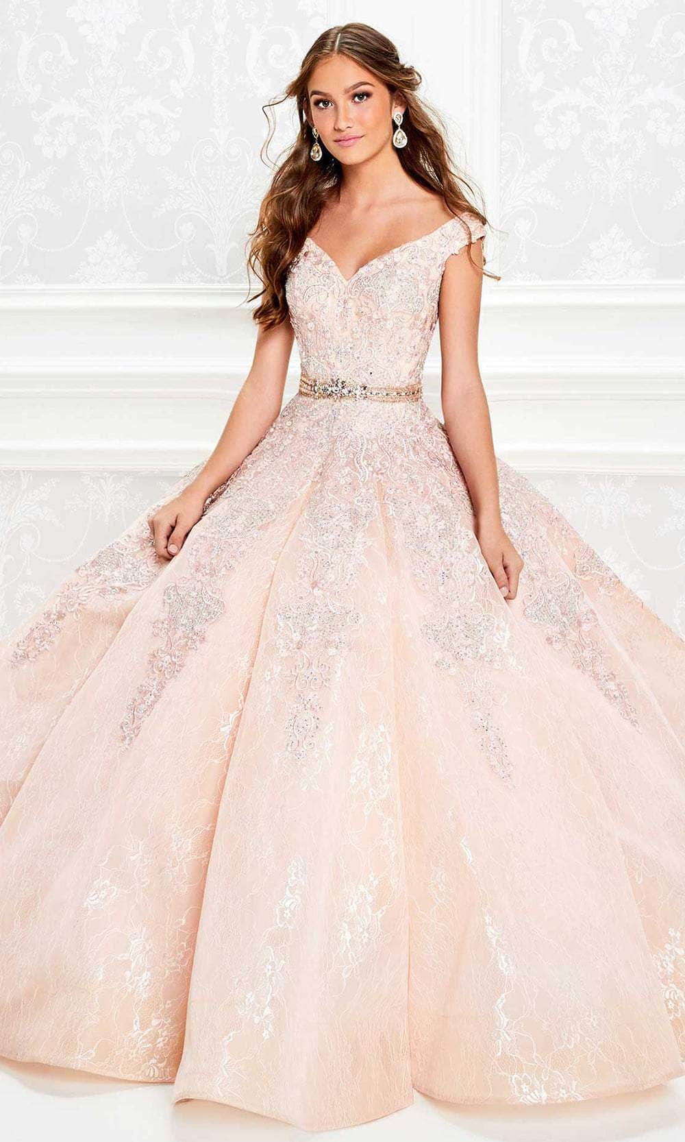 Princesa by Ariana Vara PR11921 - Off-Shoulder Lace Ball Gown Quinceanera Dresses / 00  Blush