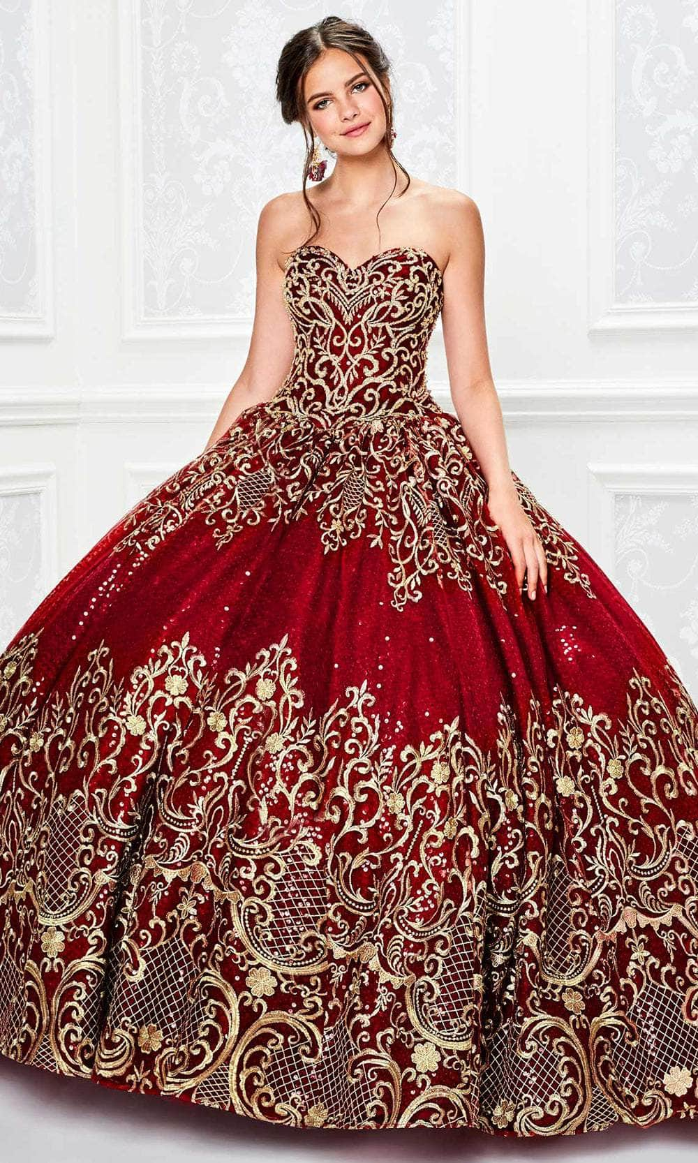 Princesa by Ariana Vara PR11945 - Strapless Sweetheart Ball Gown Quinceanera Dresses / 00  Wine/Gold