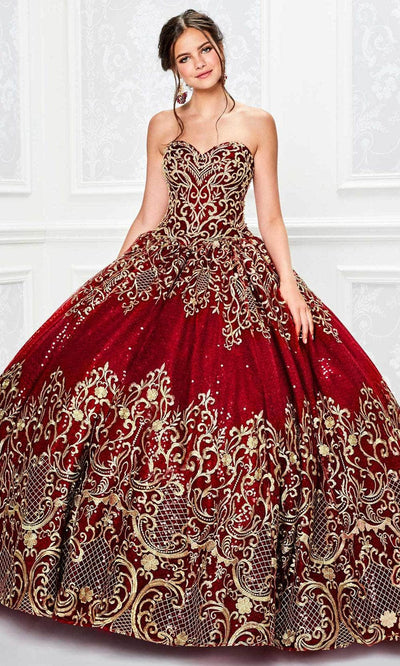 Princesa by Ariana Vara PR11945 - Strapless Sweetheart Ball Gown Quinceanera Dresses / 00  Wine/Gold