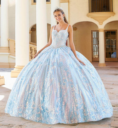 Princesa by Ariana Vara PR12009 - Lace V-Neck Ball Gown Quinceanera Dresses / 00  Ice Blue