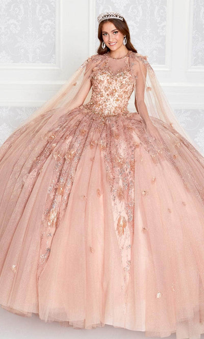 Princesa by Ariana Vara PR12262 - Halter Floral Embellished Ballgown Quinceanera Dresses / 00  Rose Gold