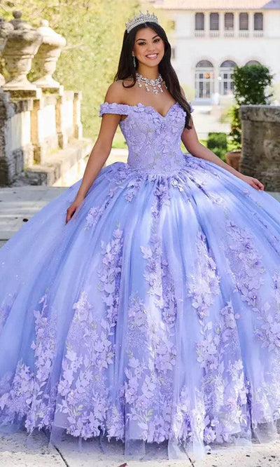 Princesa by Ariana Vara PR12263 - Off-Shoulder Tulle Ball Gown Quinceanera Dresses / 00  Lilac/Silver