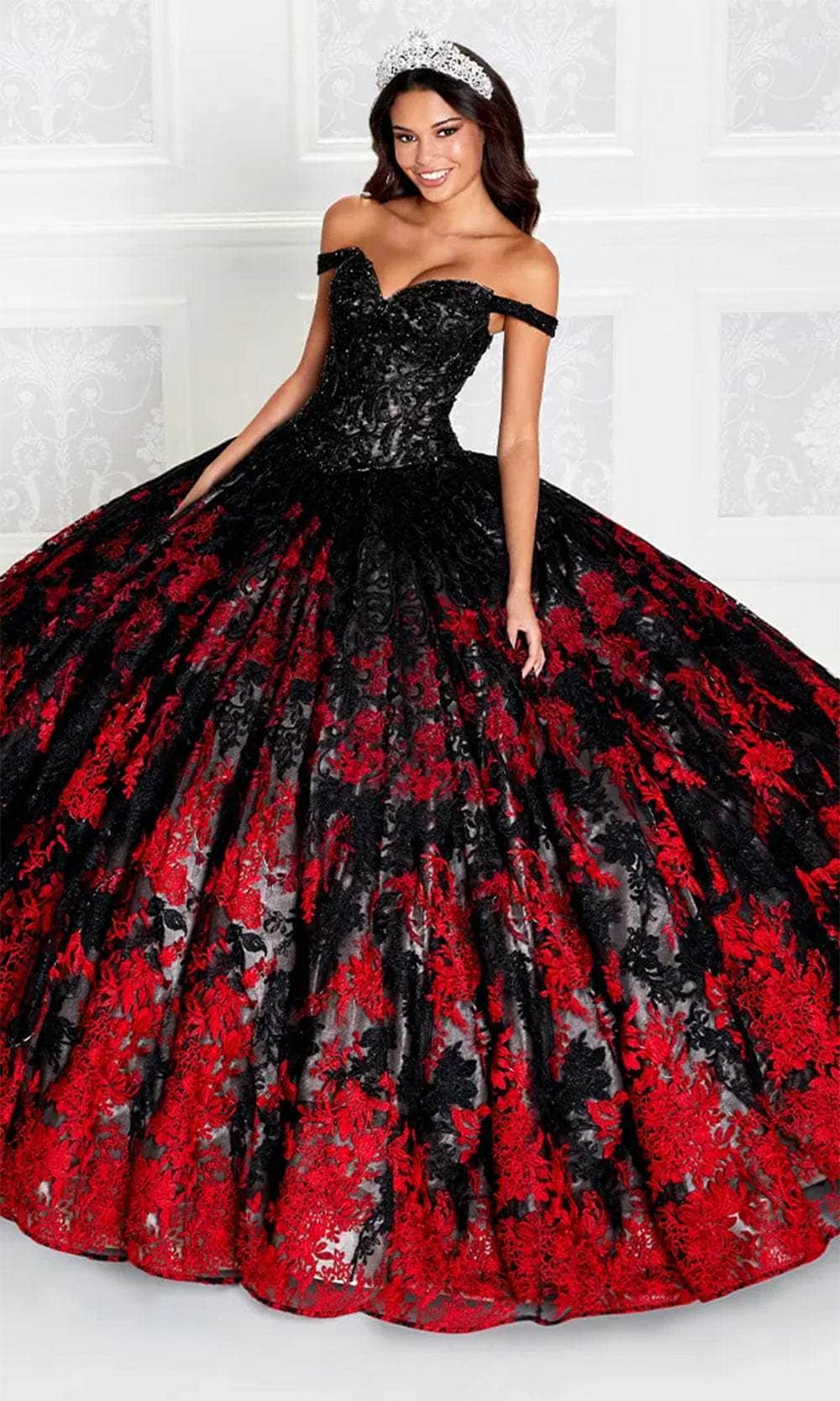 Princesa by Ariana Vara PR12275 - V-Neck Quinceañera Ball Gown Special Occasion Dress / 00  Blk/Red