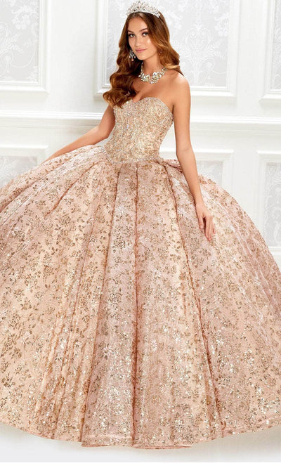 Princesa by Ariana Vara PR22022 - Strapless Lace Quinceañera Gown Quinceanera Dresses / 00  Rose Gold