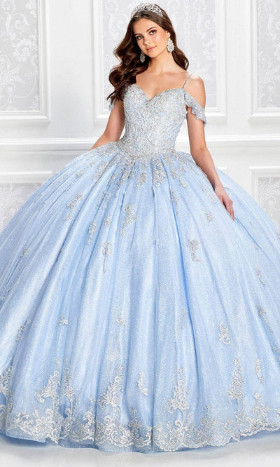 Princesa by Ariana Vara PR22032 - Cold Shoulder V-Neck Ball Gown Quinceanera Dresses / 00  Ice Blue/Silver