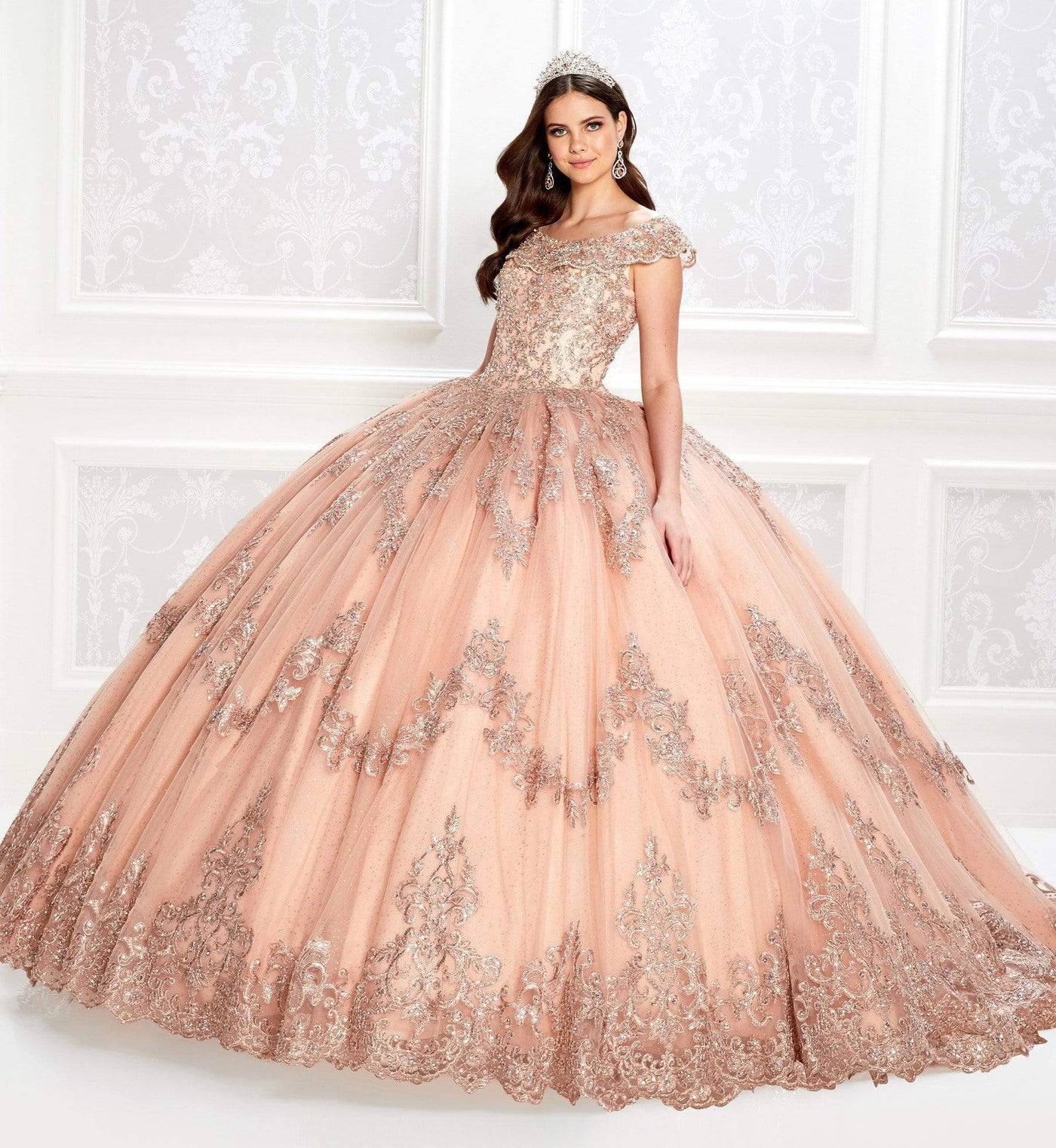 Princesa by Ariana Vara - PR22035 Scoop Neck Ball Gown Quinceanera Dresses 00 / Rose Gold