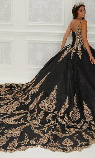 Princesa by Ariana Vara PR22141 - Glitter and Lace Ball Gown Quinceanera Dresses / 00  Blk/Gold