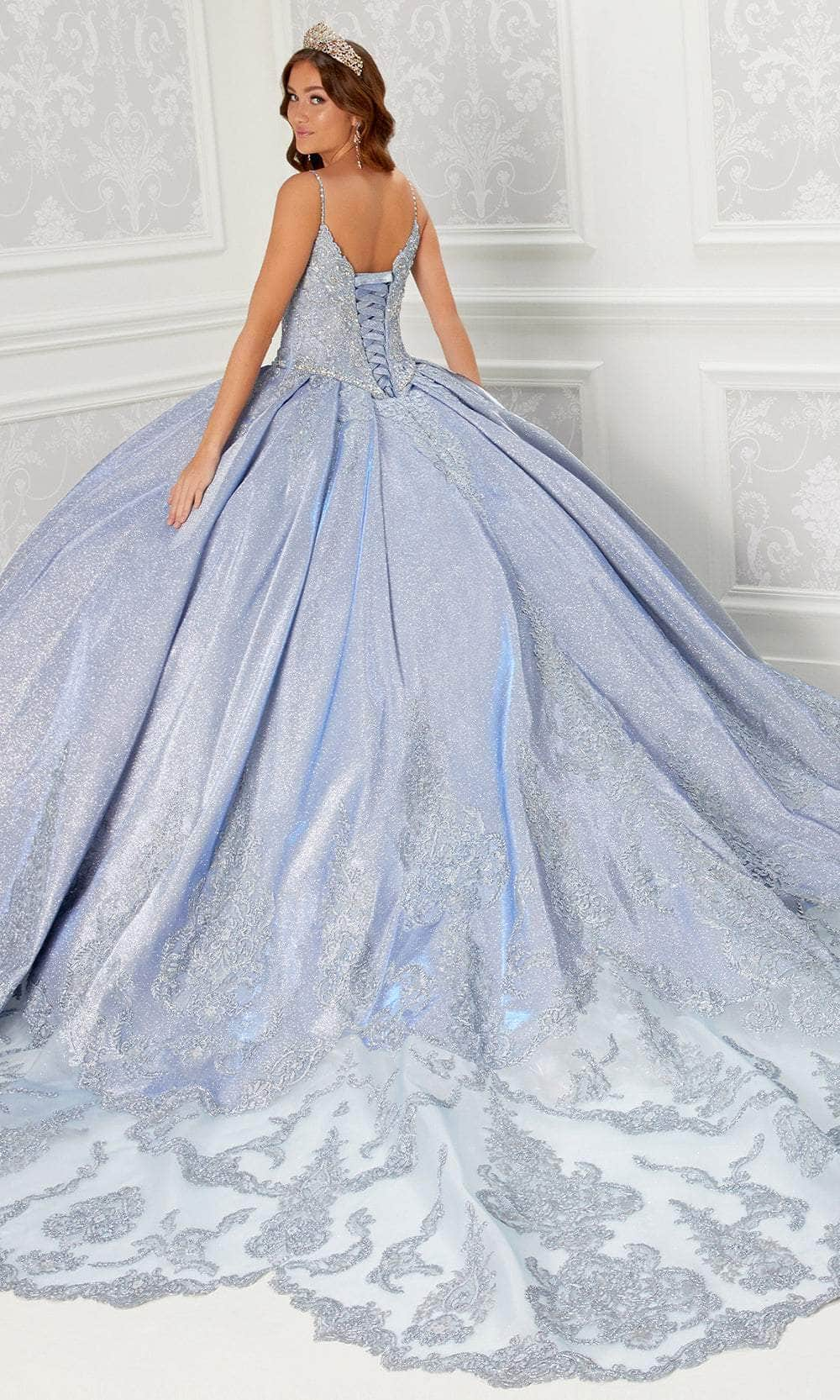 Princesa by Ariana Vara PR22141 - Glitter and Lace Ball Gown Quinceanera Dresses / 00  Ice Blue