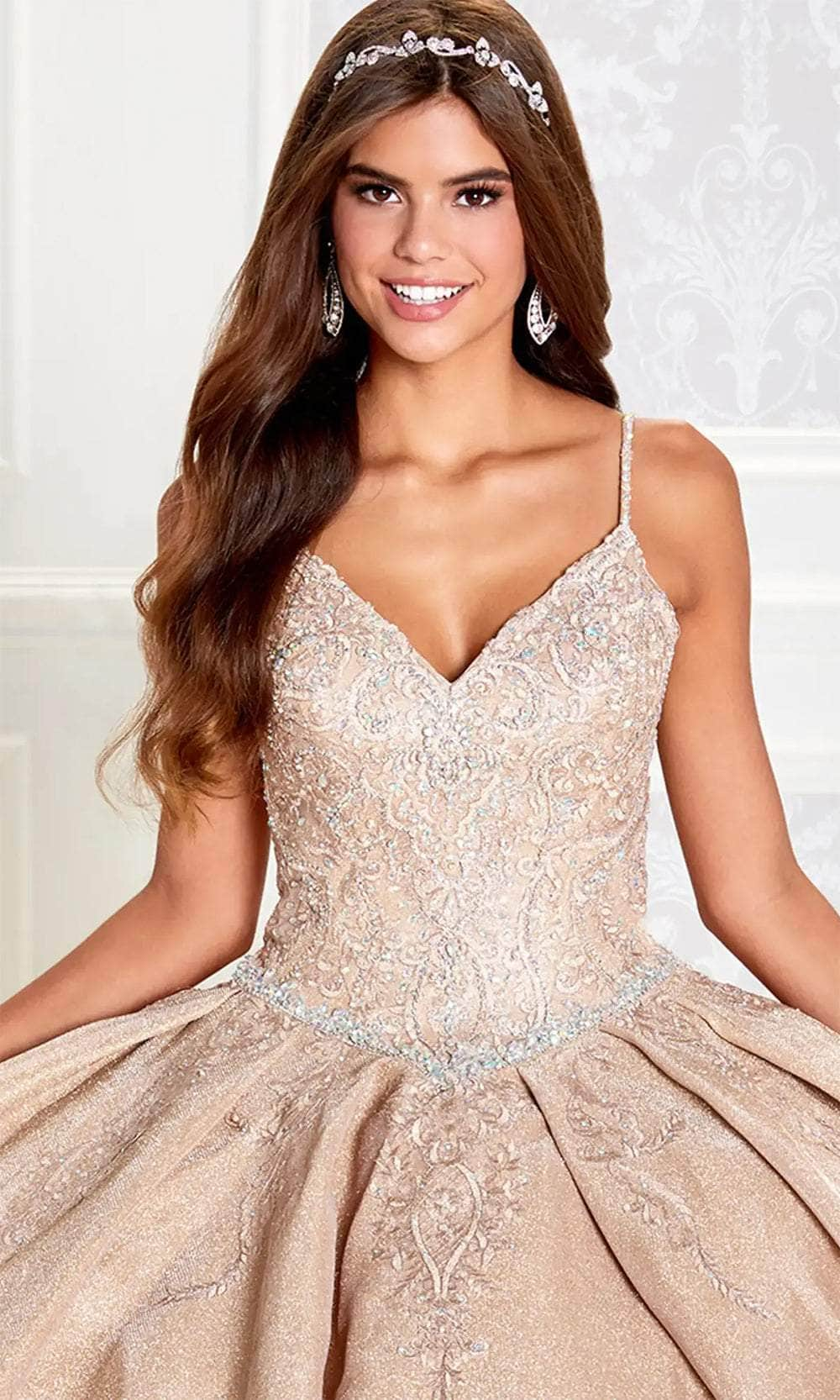 Princesa by Ariana Vara PR22141 - Glitter and Lace Ball Gown Quinceanera Dresses / 00  Rose Gold