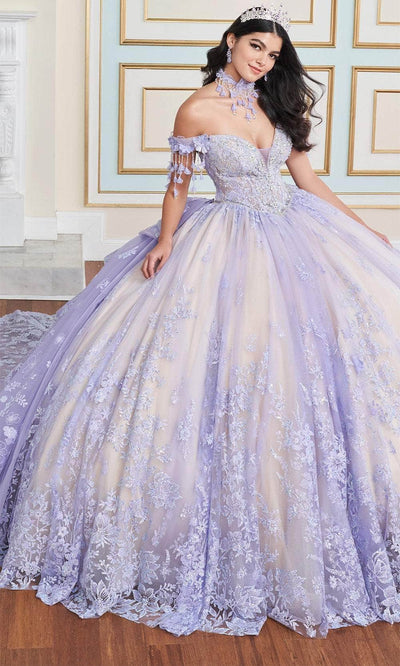 Princesa by Ariana Vara PR30172 - Off-Shoulder Floral Embellished Ball Gown Quinceanera Dresses / 00  Lavender/Champagne